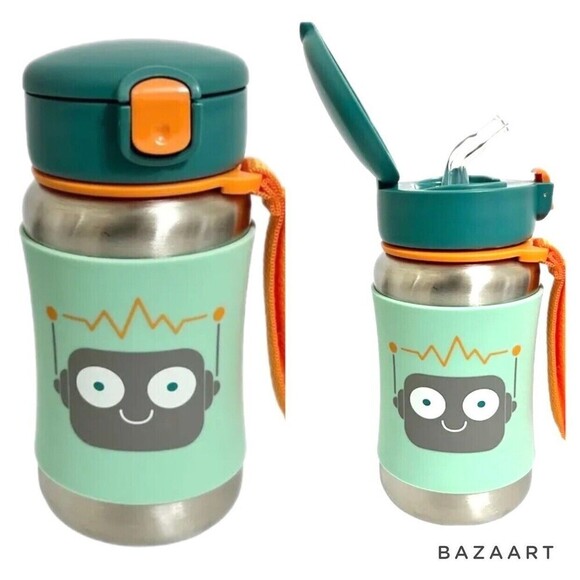 Skip Hop Robot Stainless Steel Straw Bottle 12oz - Picture 1 of 5